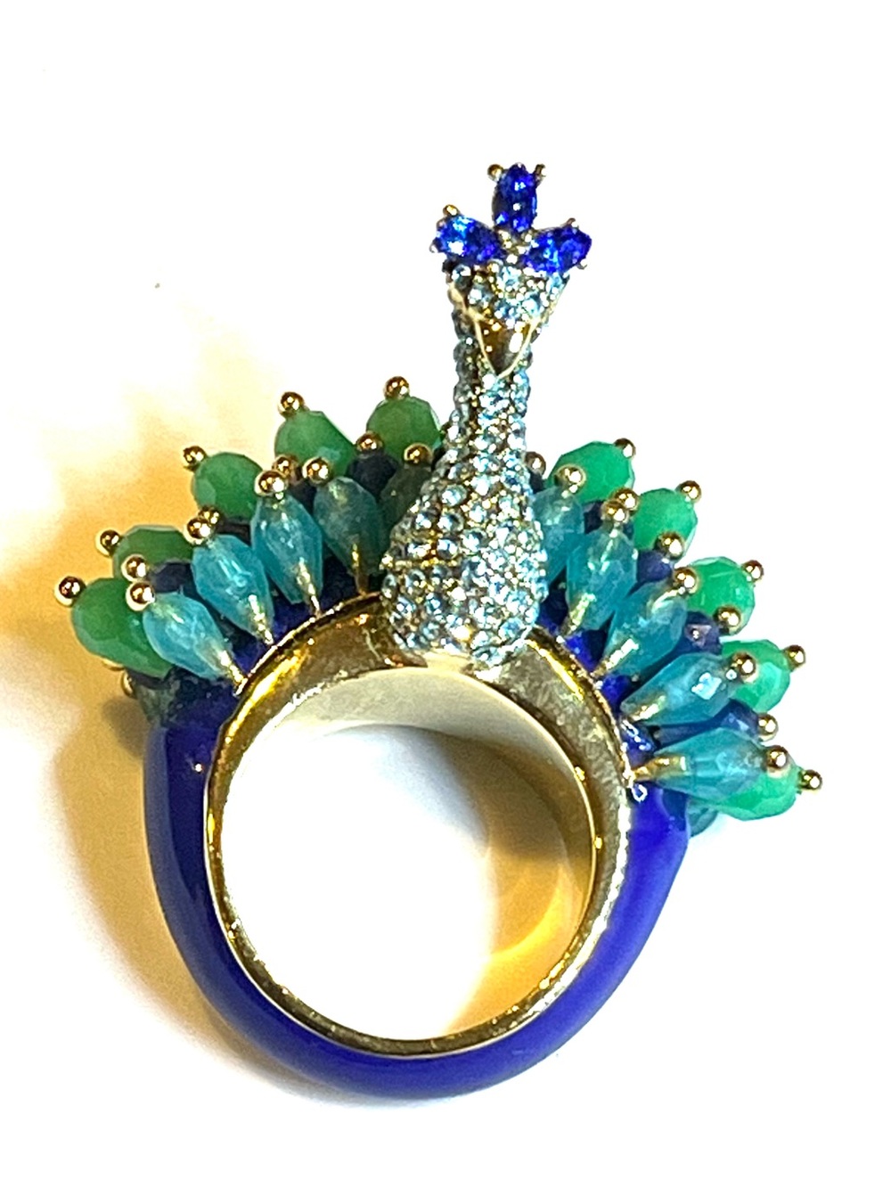 ♠️ Kate Spade Full Plume Peacock Statement Pave Crystals Cocktail Ring - Picture 12 of 12